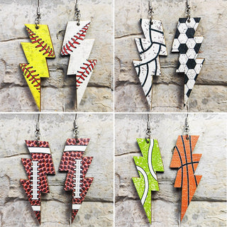 Laser Cutout Baseball Softball Sport Style Lightning Bolt Shape Wooden Dangle Earrings for Women Sproty Wood Charms Jewelry Alodia Store