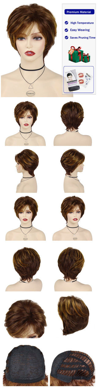 GNIMEGIL Synthetic Hair Blonde Wig with Bangs Natural Short Wig for White Woman High Temperature Blond Ombre Mommy Wig for Daily ALODIA STORE