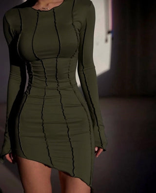 JULISSA MO Sexy Solid Patchwork O Neck Mini Dress Women Autumn Bodycon Long Sleeve Slim Fit Elegant Party Club Vestido ALODIA STORE