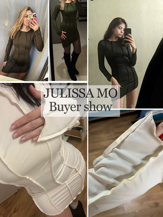 JULISSA MO Sexy Solid Patchwork O Neck Mini Dress Women Autumn Bodycon Long Sleeve Slim Fit Elegant Party Club Vestido ALODIA STORE