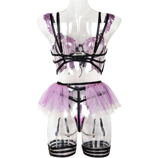 MIRABELLE Fine Lingerie for Women Sexy Porn Underwear Bra and Panty Set Lace Thongs Ruffle Fancy Embroidery With Chain Garter ALODIA STORE