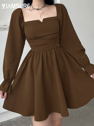 IAMSURE Korean Style Slim Solid Square Collar Puff Sleeve ALODIA STORE