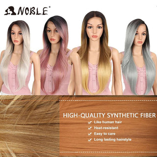 Noble Hair Synthetic Lace Front Wig Long straight 28 Inch Lace Wig Ombre Blonde Wig Heat Resistant Wigs For Women Lace Front Wig ALODIA STORE
