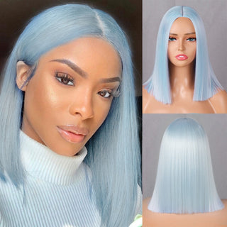 Green Short Bob Wig With Bangs for Women Shoulder Length Synthetic Wigs Cosplay Party Daily Lolita Natural Hair Black Pink Red ALODIA STORE