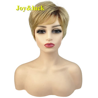 Short Ombre Blonde Wig Synthetic Bob Straight Hair With Bangs Women Natural Daily Wear Wig ALODIA STORE