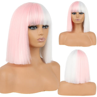 WERD Short Orange Straight Bob Wig Synthetic Wigs For Women With Bangs Daily Cosplay Hair Heat Resistant ALODIA STORE