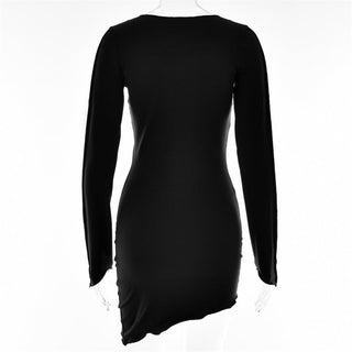 JULISSA MO Sexy Solid Patchwork O Neck Mini Dress Women Autumn Bodycon Long Sleeve Slim Fit Elegant Party Club Vestido ALODIA STORE