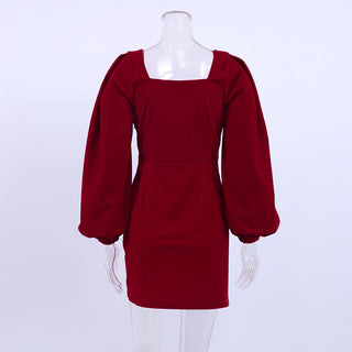Mnealways18 Evening Puff Sleeve Women Velvet Dress Winter Black Sexy Bodycon Dress Square Collar Mini Party Dresses Elegant 2023 ALODIA STORE