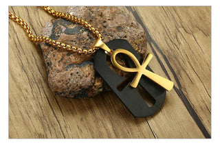 Vnox Removable Ankh Cross Necklace for Men Gold Tone Stainless Steel Cut Out Crux Ansata Key To Life Egypt Pendant Box Chain 24" ALODIA STORE