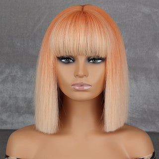 WERD Short Orange Straight Bob Wig Synthetic Wigs For Women With Bangs Daily Cosplay Hair Heat Resistant ALODIA STORE