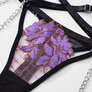 MIRABELLE Fine Lingerie for Women Sexy Porn Underwear Bra and Panty Set Lace Thongs Ruffle Fancy Embroidery With Chain Garter ALODIA STORE