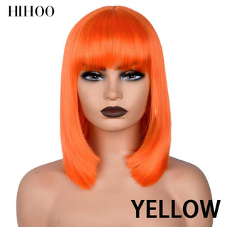 Short Straight Bob Wig for Women Synthetic Wigs Brown to Blonde Ombre Natural Fake Hair Heatresistant Wig Pink Wig With Bangs ALODIA STORE