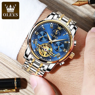 OLEVS Men Watch Automatic Mechanical Watch Stianless Top Brand Luxury Moon phase SkeletonTourbillon Wristwatch Reloj hombres ALODIA STORE