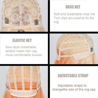 WERD Short Orange Straight Bob Wig Synthetic Wigs For Women With Bangs Daily Cosplay Hair Heat Resistant ALODIA STORE
