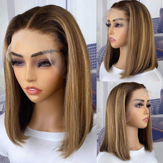 Highlight Straight Bob Wig 13X6X1 Lace Front Wigs For Women Ombre Blond Color Wigs Brazilian Remy Hair Short Bob Human Hair Wigs ALODIA STORE