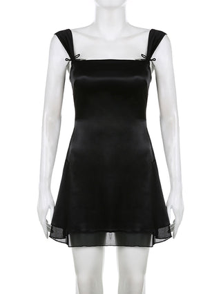 Sweetown Sleeveless Black Goth Y2K Mini Dresses Two Layer ALODIA STORE