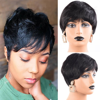 Short Pixie Cut Wig Human Hair Wigs For Black Women Fashion Lady Brazilian Straight Remy Glueless Machine Made Short Hair Wigs ALODIA STORE