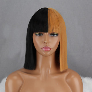 Green Short Bob Wig With Bangs for Women Shoulder Length Synthetic Wigs Cosplay Party Daily Lolita Natural Hair Black Pink Red ALODIA STORE