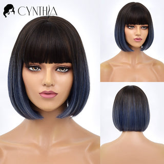 Short Bob Wig Synthetic Wigs For Women Black Ombre Red Blonde Pink Lolita Cosplay Party Natural Hair Heat Resistant Perruque Bob ALODIA STORE