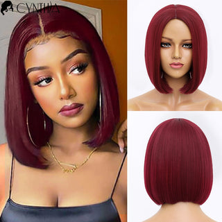 Short Bob Wig Synthetic Wigs For Women Black Ombre Red Blonde Pink Lolita Cosplay Party Natural Hair Heat Resistant Perruque Bob ALODIA STORE