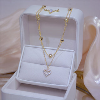 New Senior Fashion Women Pendant Necklaces Fine Double Link Chain Metal Heart Party Necklace Jewelry Gift ALODIA STORE