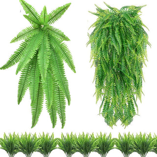 Hanging Plants Artificial Greenery Hanging Fern Grass Plants Green Wall Plant Silk Artificial Hedge Large Home Decor Garden ALODIA STORE