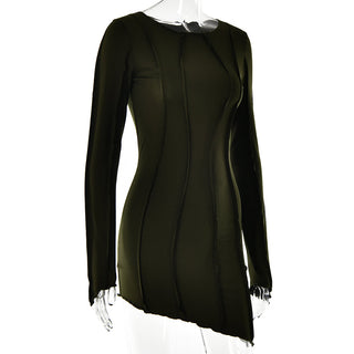 JULISSA MO Sexy Solid Patchwork O Neck Mini Dress Women Autumn Bodycon Long Sleeve Slim Fit Elegant Party Club Vestido ALODIA STORE