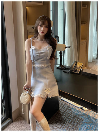 Japanese Kawaill Lolita Dress Women Bow Pink Party Mini Fashion 2 Piece Dress Set 2023 Summer ALODIA STORE