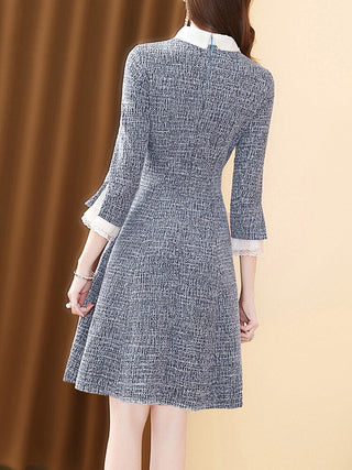 EVNISI Women 2023 Winter Grey Dress Tweed Dress For Party A-Line Flare Sleeve Woolen Dress Holiday Vestidos Thick Outerwear ALODIA STORE