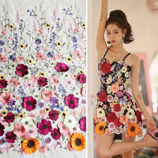 Three - dimensional sunflower floating soft mesh embroidery lace dress fabric ALODIA STORE