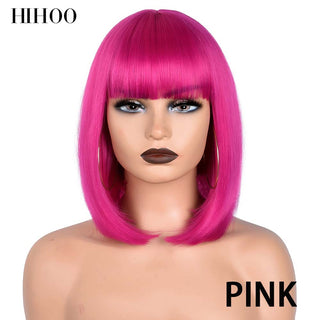 Short Straight Bob Wig for Women Synthetic Wigs Brown to Blonde Ombre Natural Fake Hair Heatresistant Wig Pink Wig With Bangs ALODIA STORE