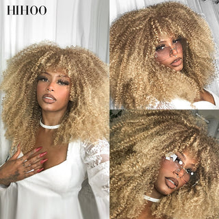 Short Hair Blonde Wigs Afro Kinky Curly Wig With Bangs For Black Women Cosplay Lolita Synthetic Natural Glueless Brown Mixed ALODIA STORE