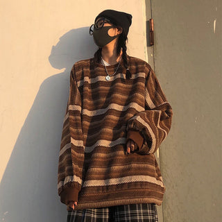 Unisex oversized Women Striped Kn Japanese ALODIA STORE