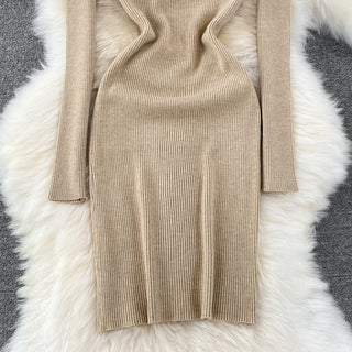 Elegant Turtleneck Long Sleeve Knit Bodycon Pencil Dress Slim Basic Fashion Sweater Vestido Sexy Women Autumn Winter Clothing ALODIA STORE