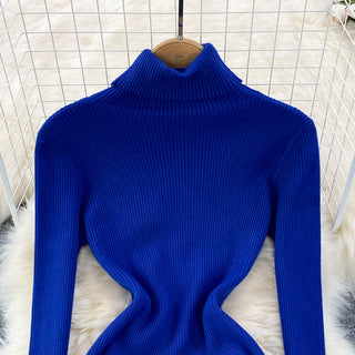 Elegant Turtleneck Long Sleeve Knit Bodycon Pencil Dress Slim Basic Fashion Sweater Vestido Sexy Women Autumn Winter Clothing ALODIA STORE