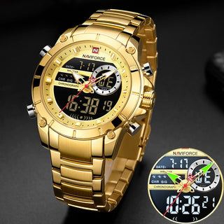 NAVIFORCE Luxury Original Sports Wrist Watch For Men Quartz Steel Waterproof Dual Display Fashion Watches Relogio Masculino 9163 ALODIA STORE