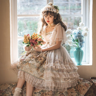 Japanese Sweet Kawaii Jsk Lolita Dress Women Vintage Victorian Sunflower Story Jsk Cartoon Summer Bow Fresh Tea Party Dresses ALODIA STORE