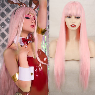 Lolita synthetic Wig Pink Wig Blonde wig Long Streight hair With Bangs Natural wigs For women hair Cosplay Wig ALODIA STORE