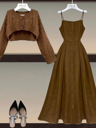 Fall Winter Two Piece Sets Sweater And Straped High Waist ALODIA STORE