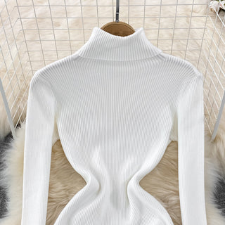 Elegant Turtleneck Long Sleeve Knit Bodycon Pencil Dress Slim Basic Fashion Sweater Vestido Sexy Women Autumn Winter Clothing ALODIA STORE