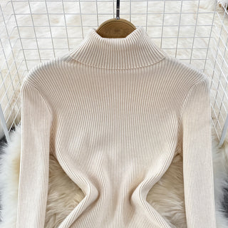 Elegant Turtleneck Long Sleeve Knit Bodycon Pencil Dress Slim Basic Fashion Sweater Vestido Sexy Women Autumn Winter Clothing ALODIA STORE