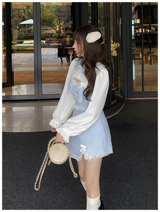 Japanese Kawaill Lolita Dress Women Bow Pink Party Mini Fashion 2 Piece Dress Set 2023 Summer ALODIA STORE