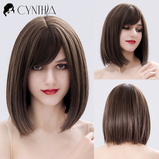 Green Short Bob Hair Synthetic Wig For Woman With Bangs Blonde Ombre Pink Cosplay Lolita Party Heat Resistant Daily Natural Hair ALODIA STORE