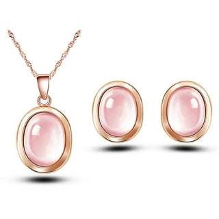 High Quality Natural Stones QUARTZ Clavicle Chain Necklace Pink Stone Earrings Wholesale necklace Jewelry Set For grandma Mum ALODIA STORE