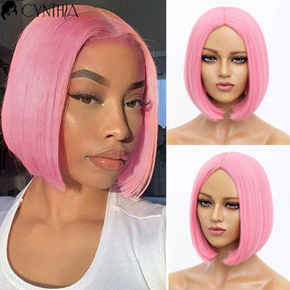Short Bob Wig Synthetic Wigs For Women Black Ombre Red Blonde Pink Lolita Cosplay Party Natural Hair Heat Resistant Perruque Bob ALODIA STORE
