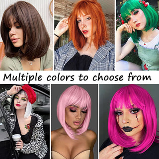 Short Straight Bob Wig for Women Synthetic Wigs Brown to Blonde Ombre Natural Fake Hair Heatresistant Wig Pink Wig With Bangs ALODIA STORE