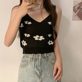 Ropa De Mujer Vintage Croptop Knitted Tank Streetwear Crop Cami Y2k Summer Fashion Halter Harajuku Embroidery Korean Green Top ALODIA STORE