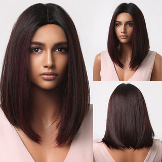Pelucas sintéticas cortas y rectas para mujeres, cabello falso resistente al calor, Rubio a marrón, Ombre, Bob con flequillo, fiesta de Cosplay diaria ALODIA STORE