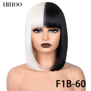 Short Straight Bob Wig for Women Synthetic Wigs Brown to Blonde Ombre Natural Fake Hair Heatresistant Wig Pink Wig With Bangs ALODIA STORE