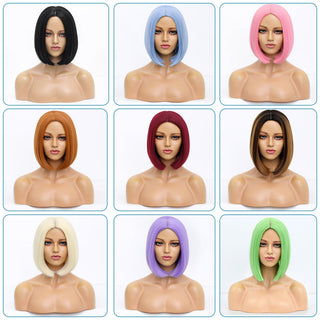Short Bob Wig Synthetic Wigs For Women Black Ombre Red Blonde Pink Lolita Cosplay Party Natural Hair Heat Resistant Perruque Bob ALODIA STORE